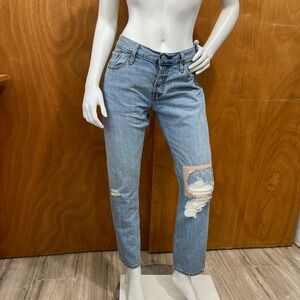 Levi's 501 CT Custom Tapered Button Fly Jeans W27 L34 Blue Patched Knee Denim